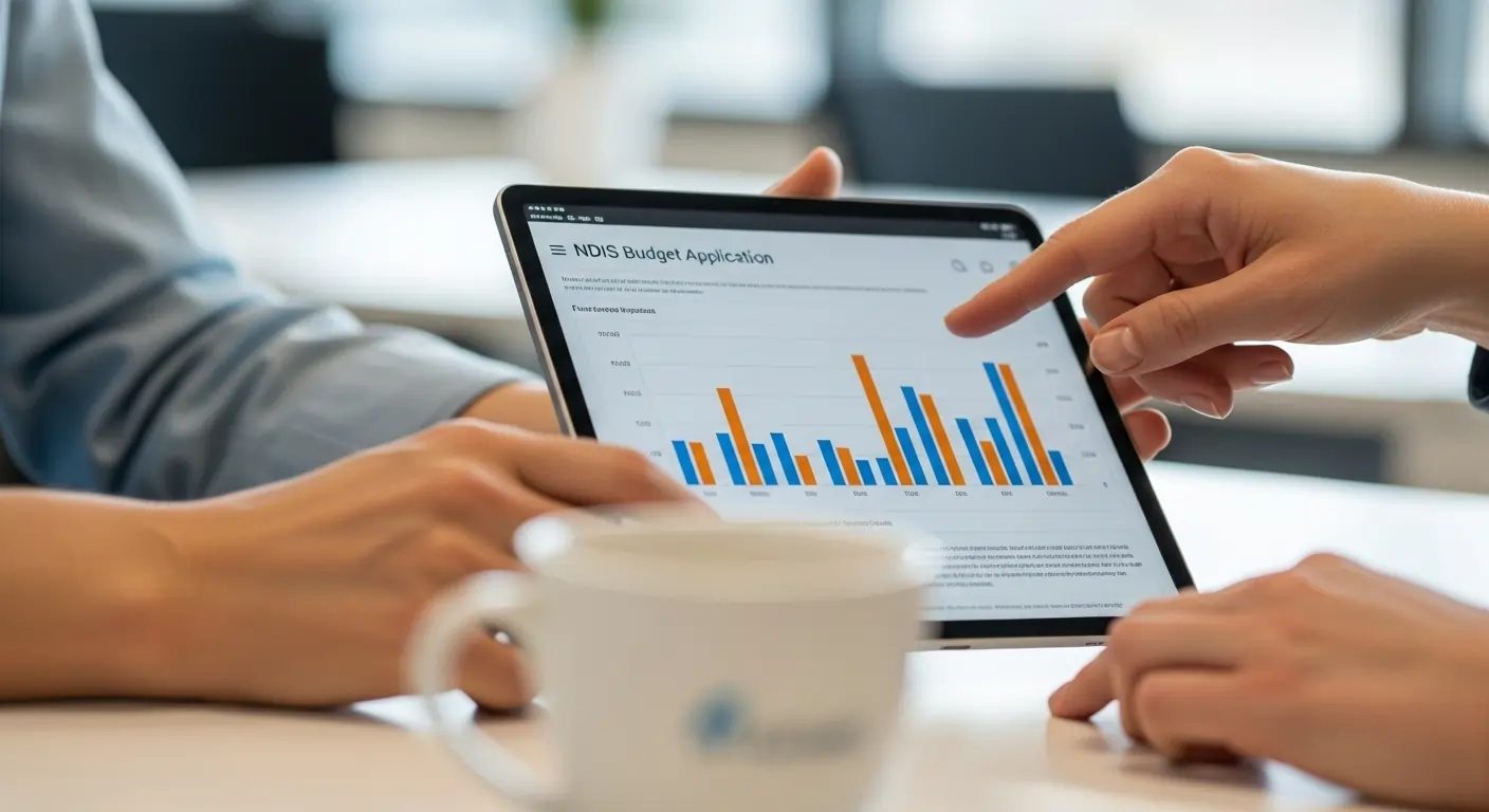 NDIS participant in Perth celebrating financial independence with digital budget dashboard NDIS participant in Perth celebrating financial independence with digital budget dashboard