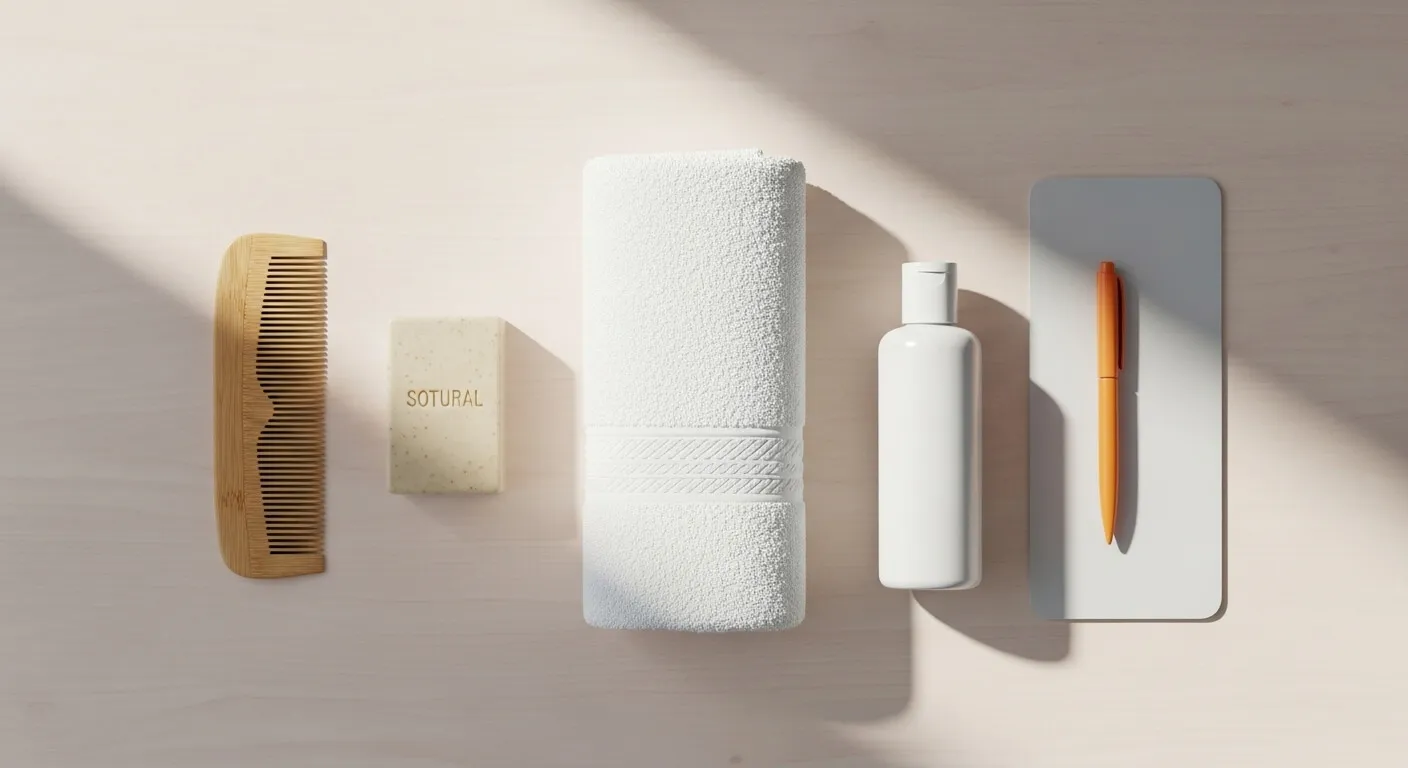 Flat-lay of neatly arranged toiletries and towel prepared for NDIS personal care assistance in a Brisbane home