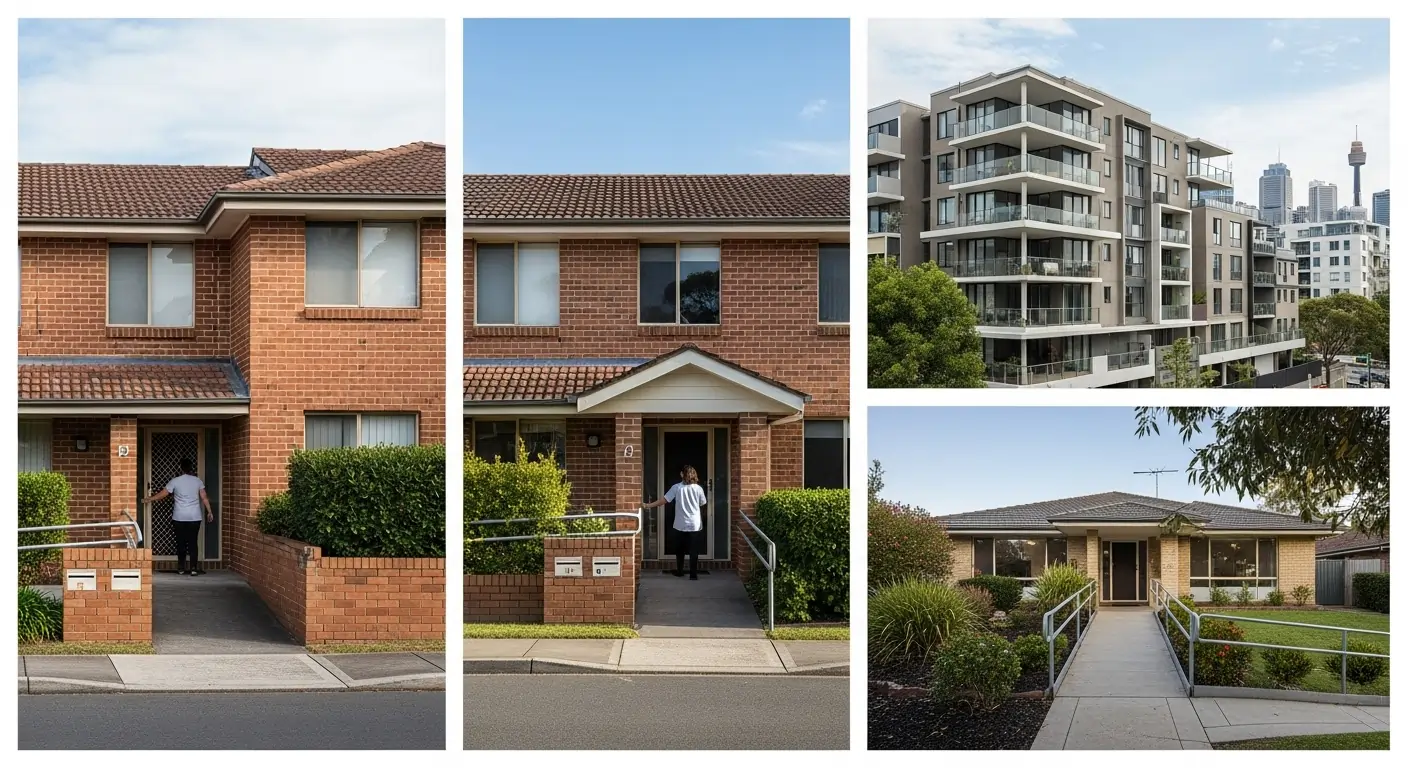 Different Supported Independent Living housing types in Sydney including shared group homes, apartments, and accessible homes Different Supported Independent Living housing types in Sydney including shared group homes, apartments, and accessible homes