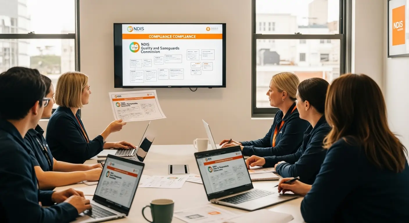 Support worker in Sydney completing compliance training and duty of care checks under NDIS Quality and Safeguards Commission Support worker in Sydney completing compliance training and duty of care checks under NDIS Quality and Safeguards Commission