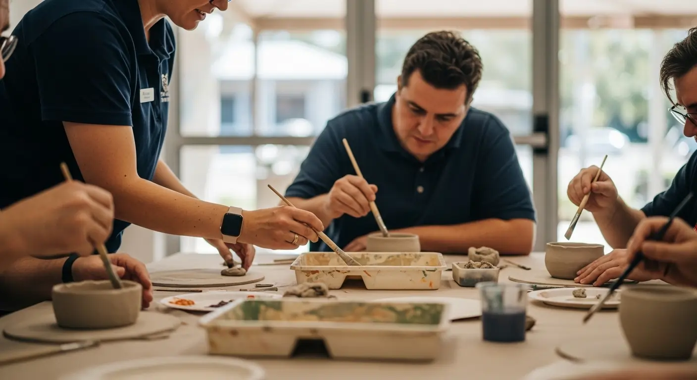 NDIS participant attending a group art workshop in Brisbane as part of Community Access