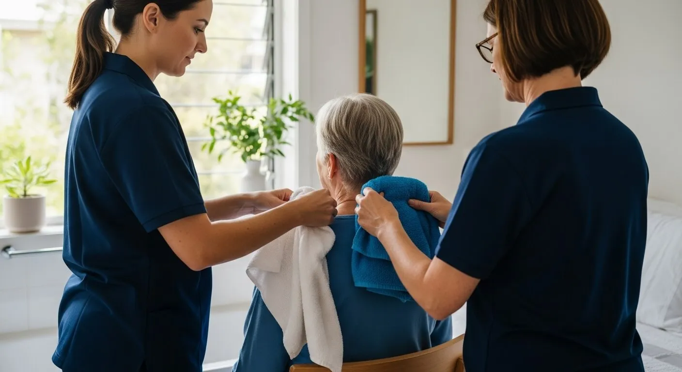 NDIS participant receiving respectful hygiene and grooming support from trained carer in Brisbane.
