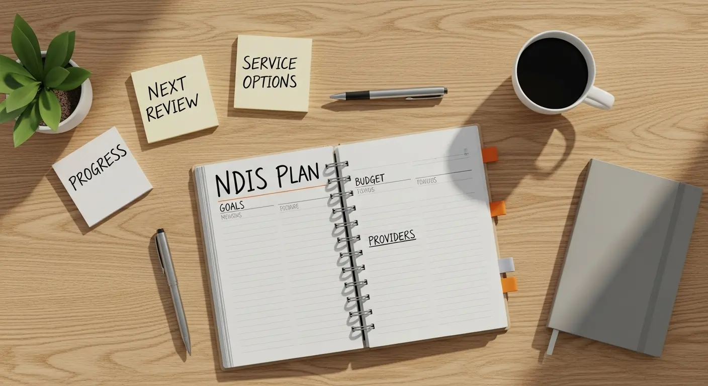 Visual overview of NDIS plan coordination process in Brisbane showing provider connections and goal setting. Visual overview of NDIS plan coordination process in Brisbane showing provider connections and goal setting.
