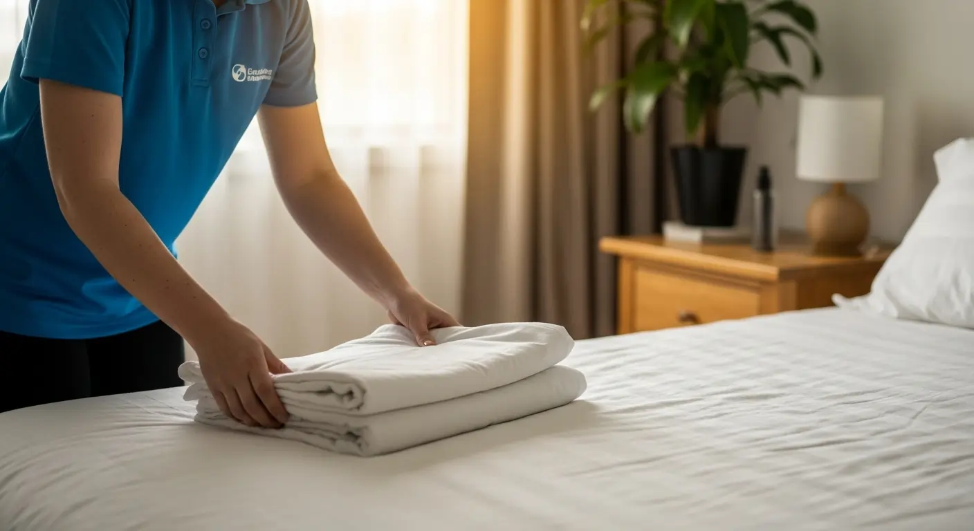 Support worker preparing bedroom in Perth SIL home.