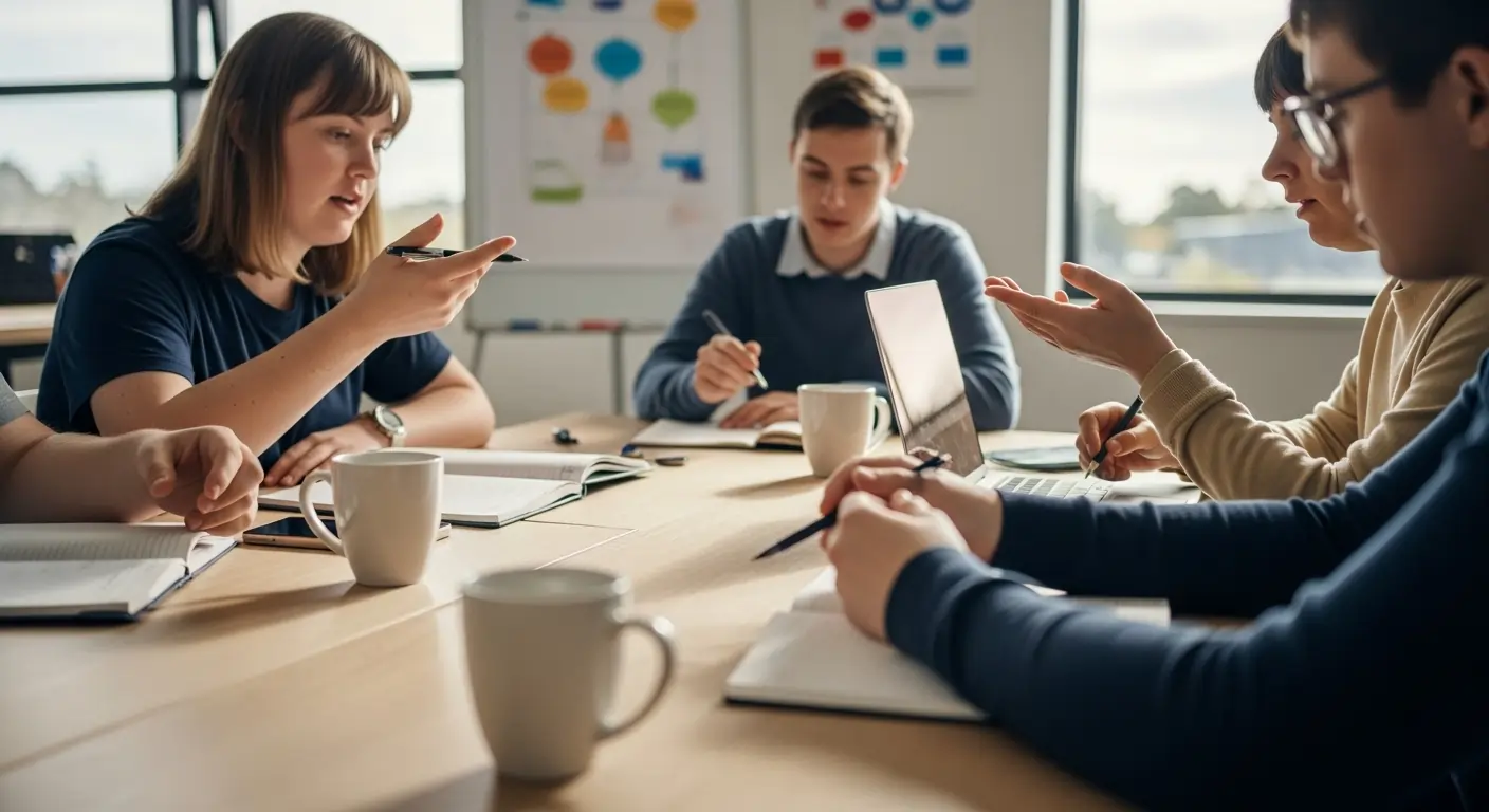 NDIS participants attending group-based skill development workshop.