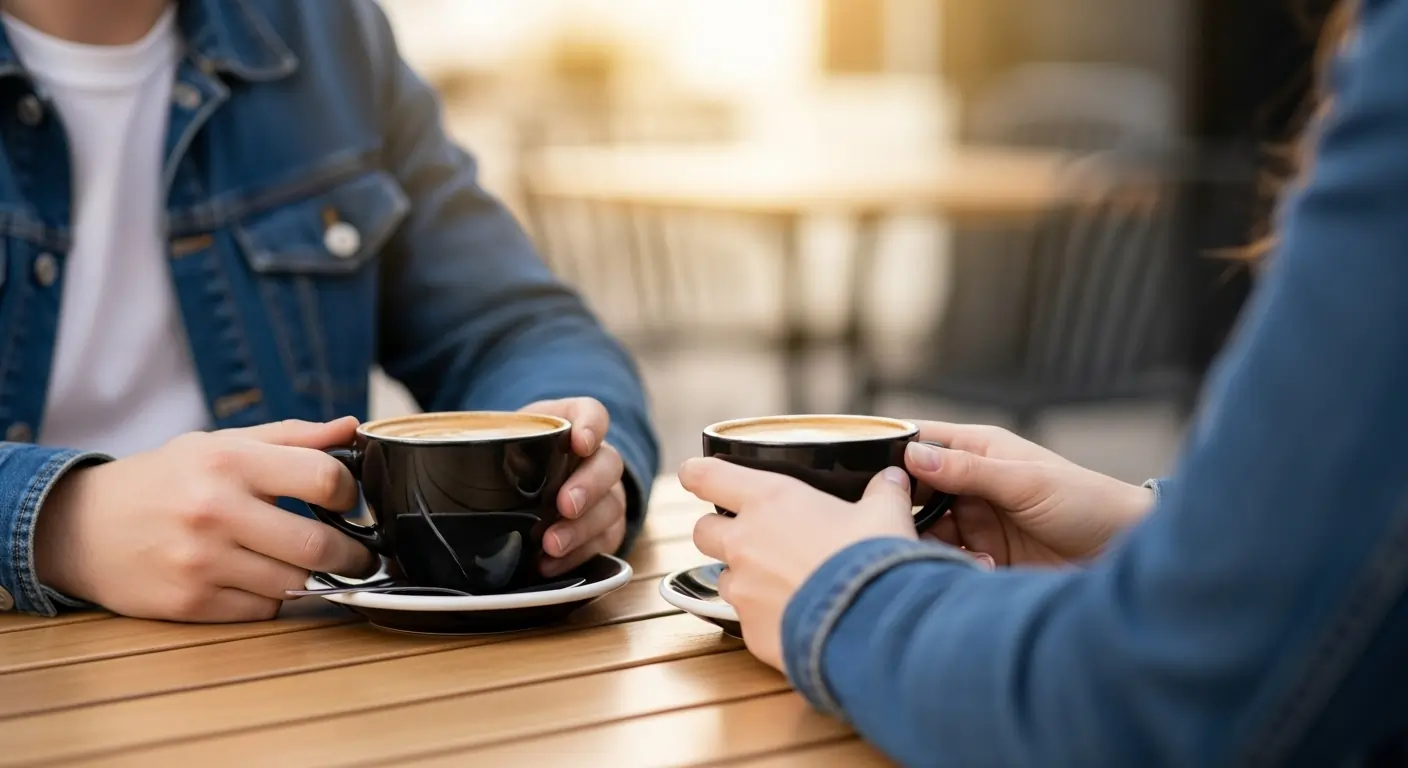 Two people enjoying coffee together. Two people enjoying coffee together.