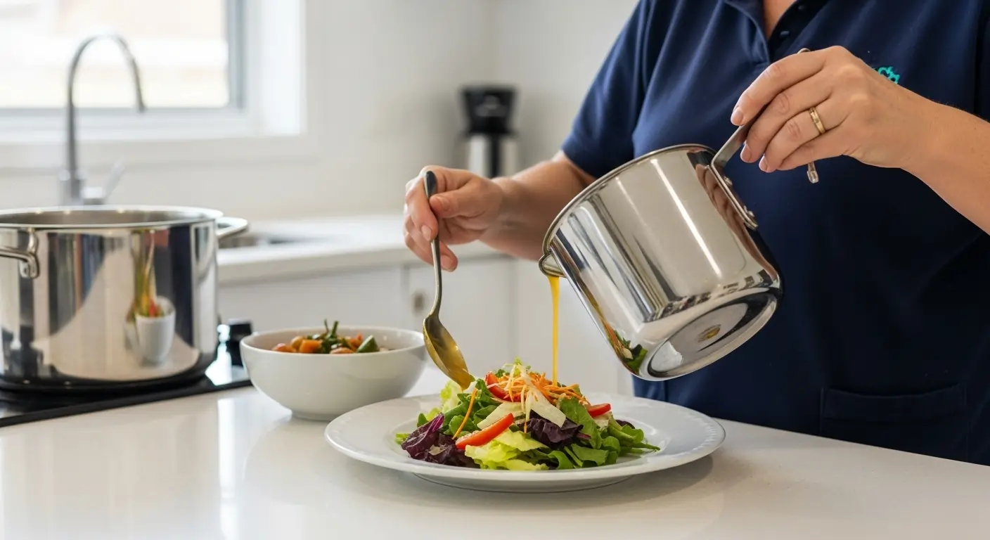 Carer preparing healthy lunch for participant in Perth kitchen