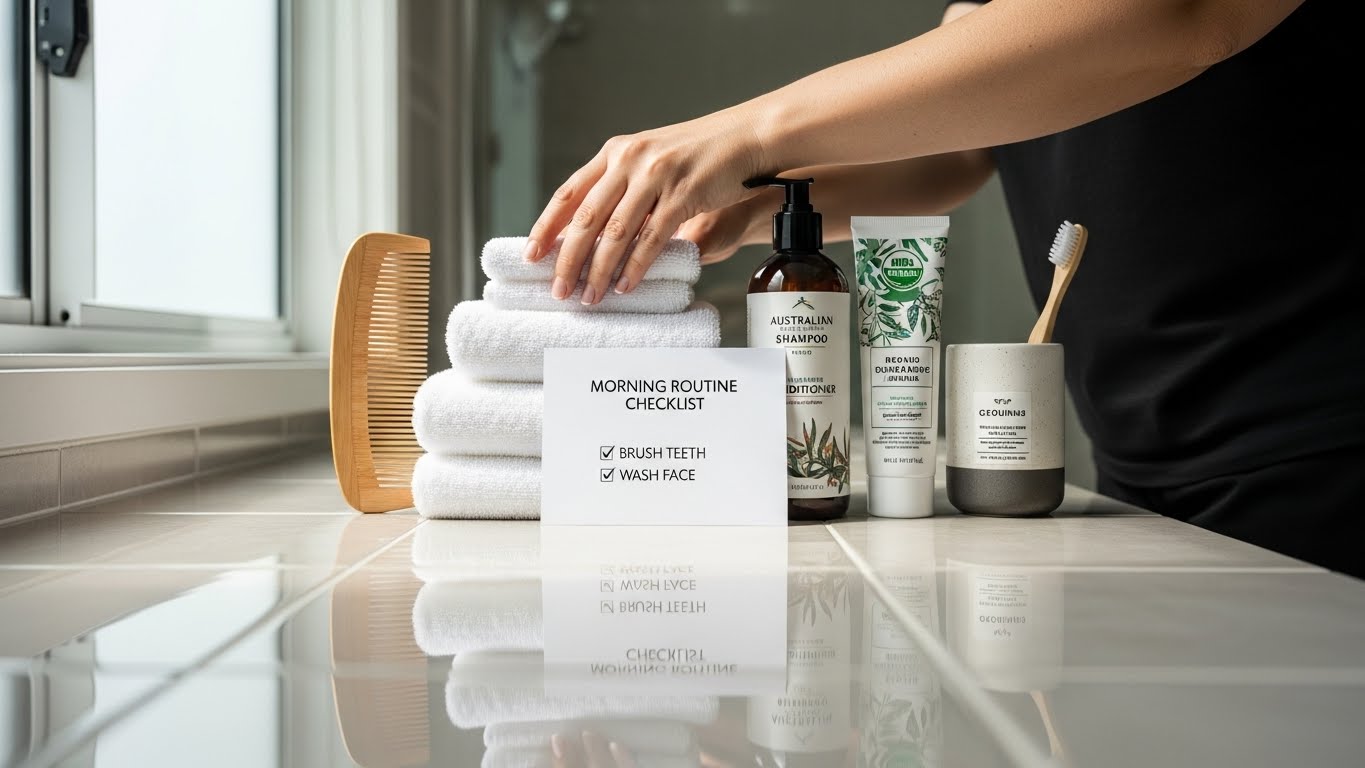 Personal care items prepared for ABI participant’s morning routine Personal care items prepared for ABI participant’s morning routine