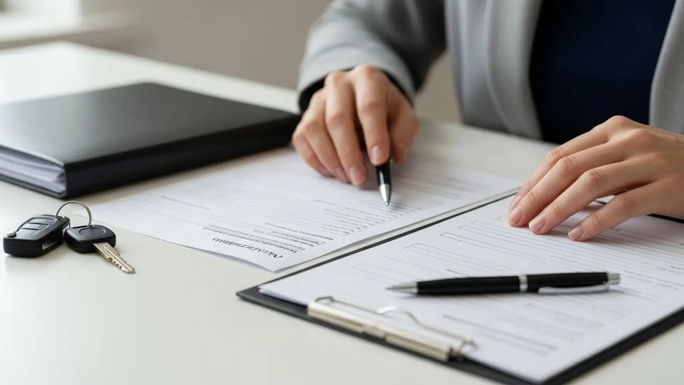 Hands reviewing blank forms with car keys nearby to represent NDIS transport eligibility in Perth