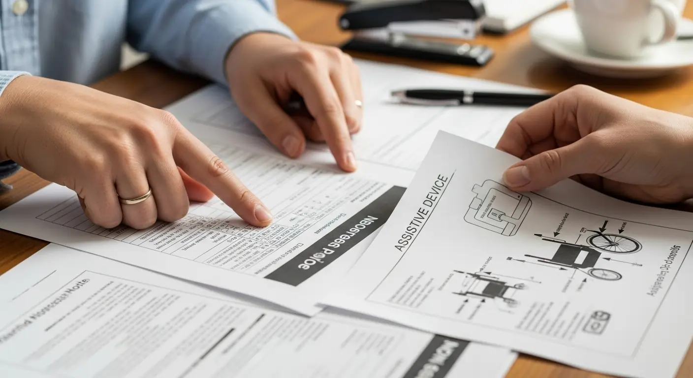NDIS support worker reviewing participant progress notes for hearing loss support