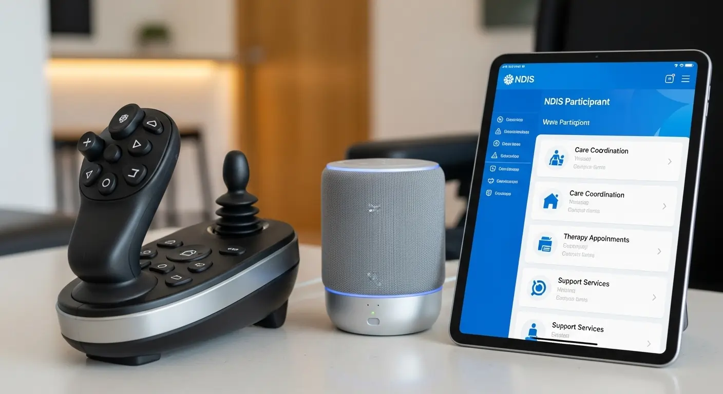 Smart-assistive technology including powered wheelchair joystick and tablet interface used in NDIS spinal cord injury support