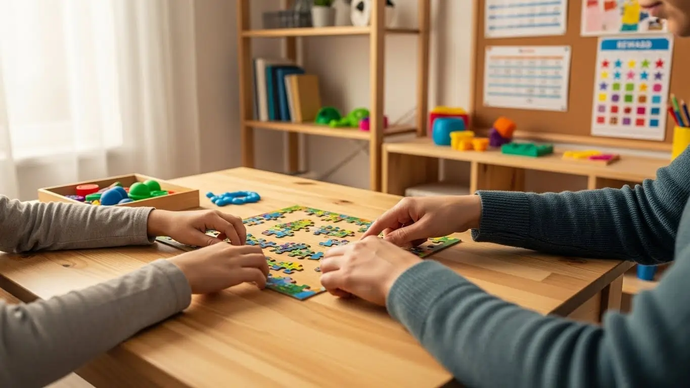 Consistent NDIS support worker assisting a child with Global Developmental Delay to strengthen daily learning routines. Consistent NDIS support worker assisting a child with Global Developmental Delay to strengthen daily learning routines.