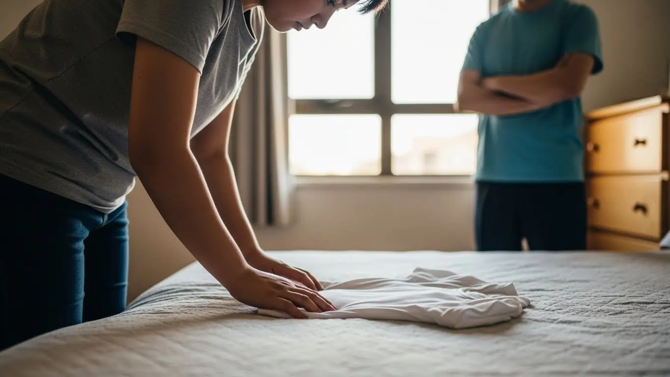 Participant with Down syndrome practising independent living tasks with support worker supervision.