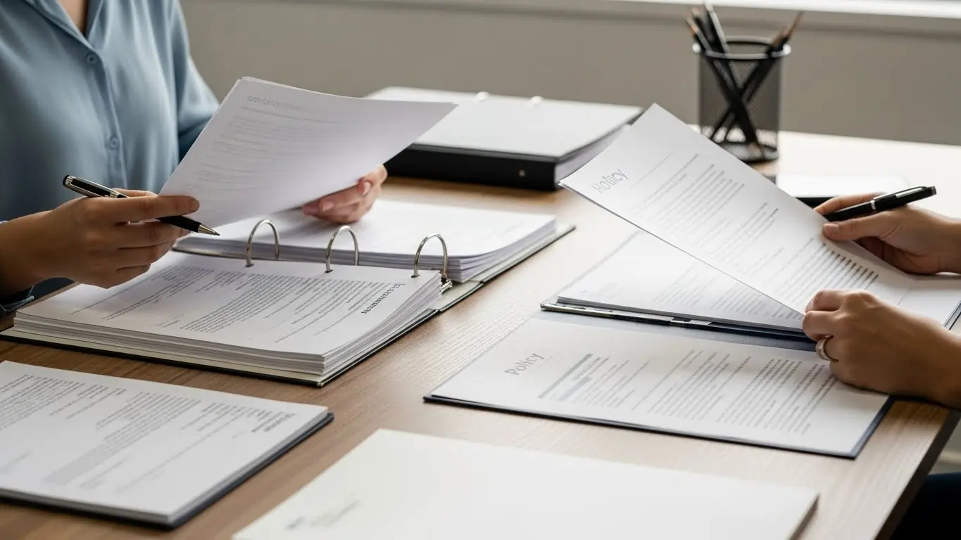 NDIS compliance and audit documentation review scene at Help at Hand Support office in Hoppers Crossing