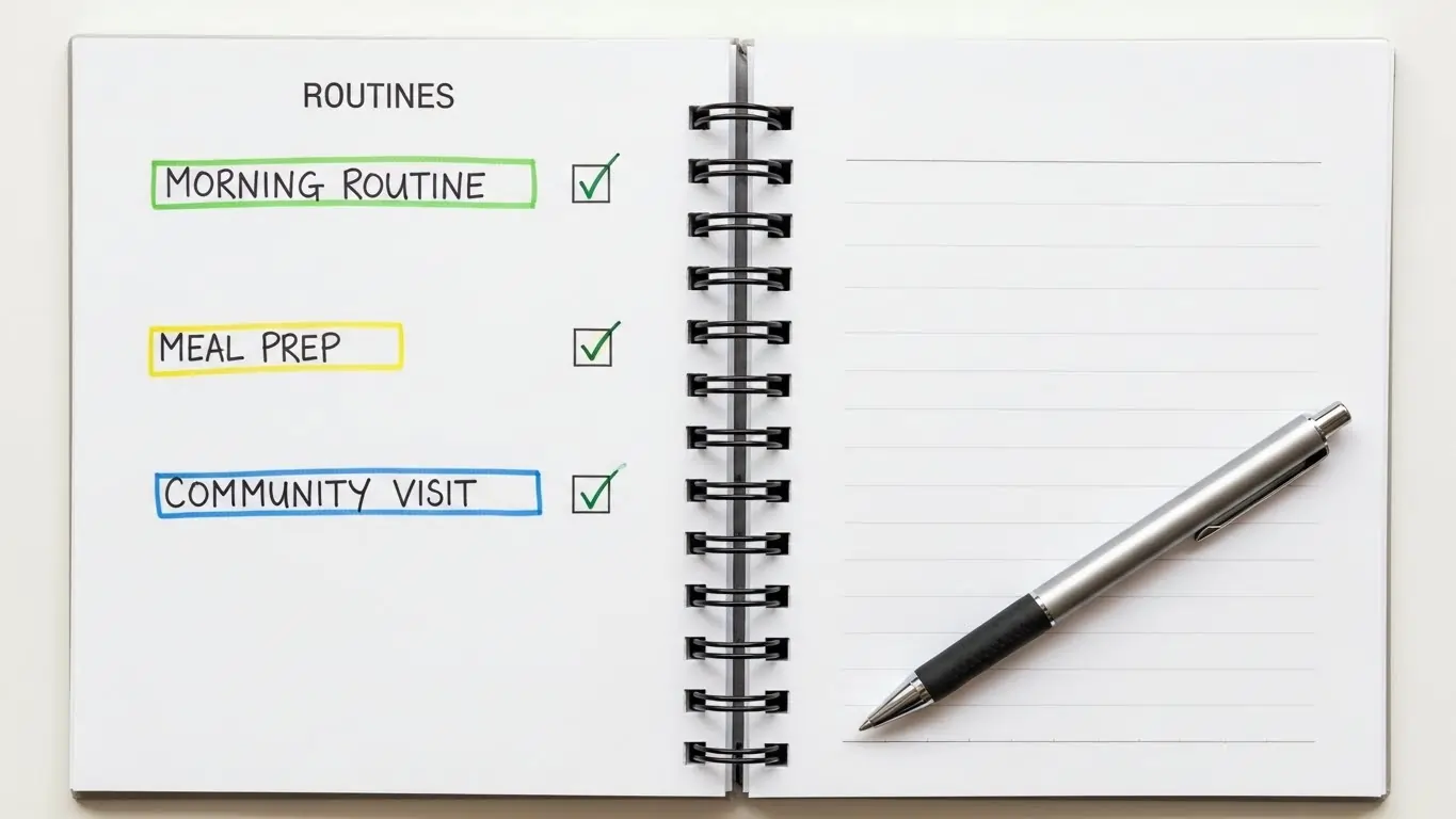 Daily routine chart representing structured capacity-building support for Down syndrome participants.