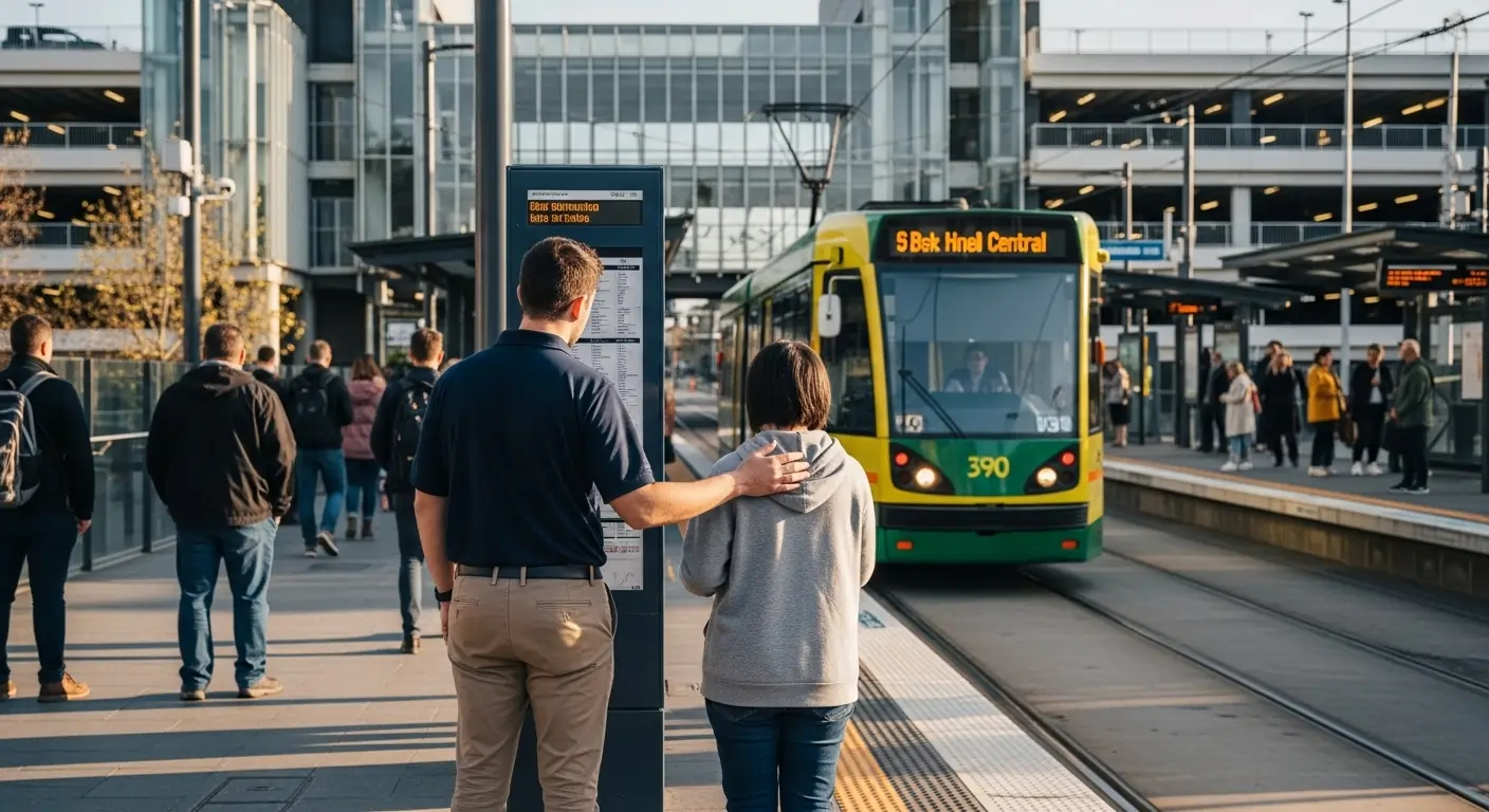 Structured community access training near Box Hill Central transport interchange under NDIS support