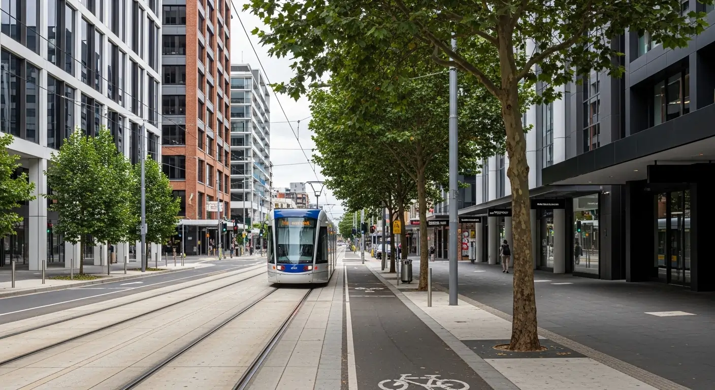 Community participation environment in Burwood with tram route and public access areas