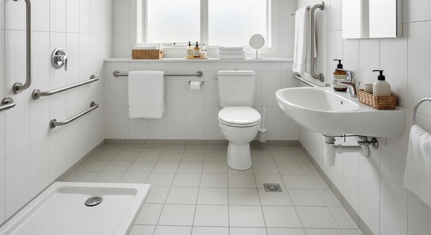 NDIS personal care support setup with accessible bathroom for daily hygiene assistance NDIS personal care support setup with accessible bathroom for daily hygiene assistance